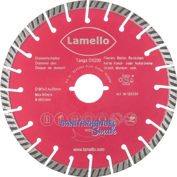 LAMELLO Diamant Trennscheibe � 180 mm Beton, Fliesen und Putz