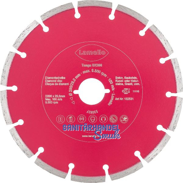 LAMELLO Diamant Trennscheibe � 200 mm Beton, Fliesen und Putz