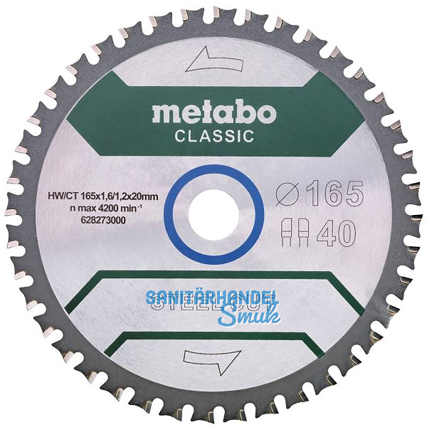 METABO Kreiss�geblatt Classic Steel Cut � 165 x 1,6 x 20 mm Z40 Flachzahn