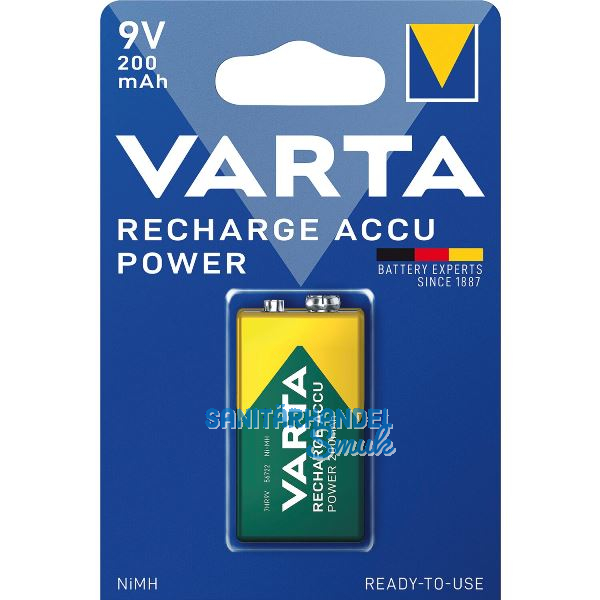 VARTA Batterie Recharge Akku Power 6F22 9 Volt 200 mAh (1 St)