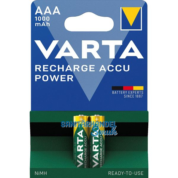 VARTA Batterie Recharge Akku Power HR03/AAA 1,2 Volt (2 St)