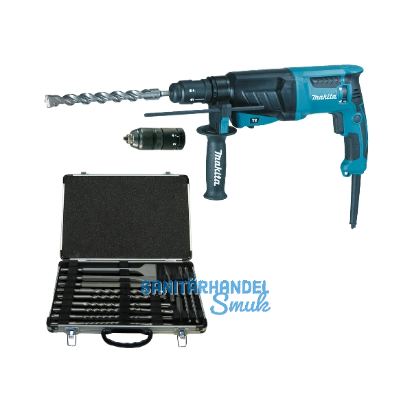 MAKITA Bohrhammer HR2630TX 800 Watt SDS Plus+17 tlg. Bohr-u. Mei�elkassette
