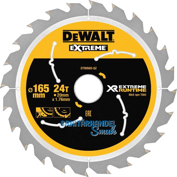DEWALT Kreiss�geblatt XR Extrem Runtime HM � 165 x 1,76 x 20mm Z�hne 24 (WZ/FZ)