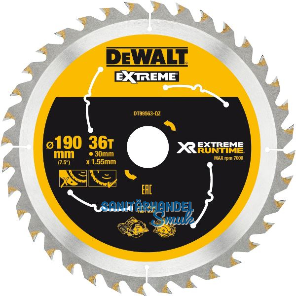 DEWALT Kreiss�geblatt XR Extrem Runtime HM � 190 x 1,38 x 30mm Z�hne 36 (WZ/FZ)