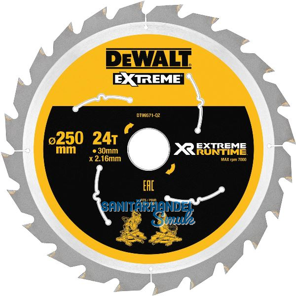 DEWALT Kreiss�geblatt XR Extrem Runtime HM � 250 x 2,16 x 30mm Z�hne 24 (WZ/FZ)