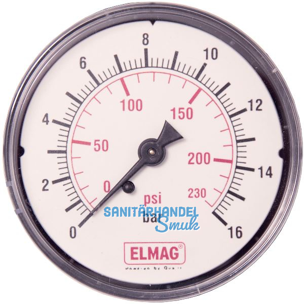ELMAG Druckluft Manometer 63 mm 0 - 16 bar mit Au�engewinde hinten 1/4"