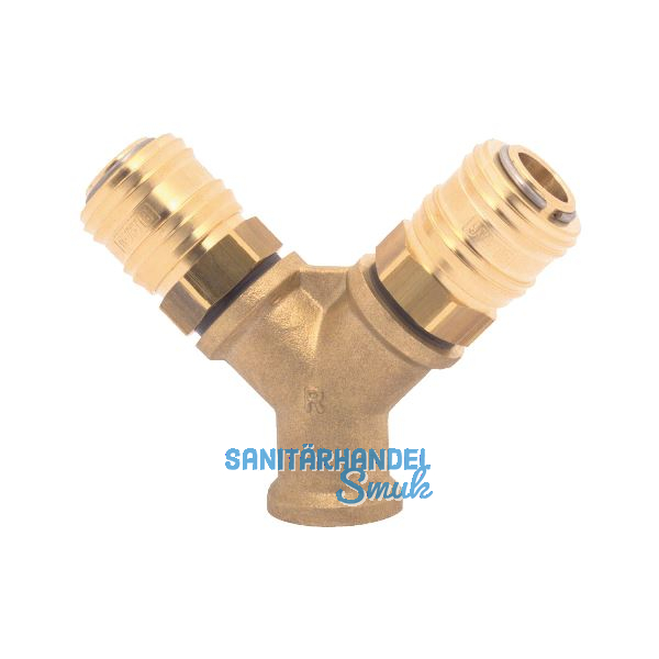 Druckluft Verteiler Messing mit IG 3/8" und 2 Euro Kupplungen