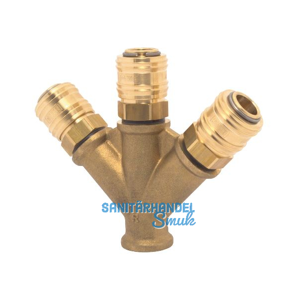 Druckluft Verteiler Messing mit IG 3/8" und 3 Euro Kupplungen