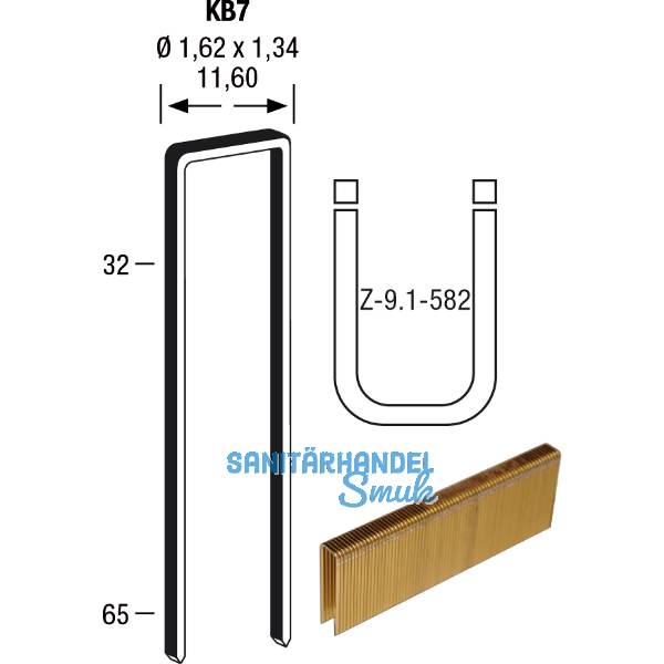 Klammern Type KB7 64 mm aus Stahldraht verzinkt und geharzt (8000 St)
