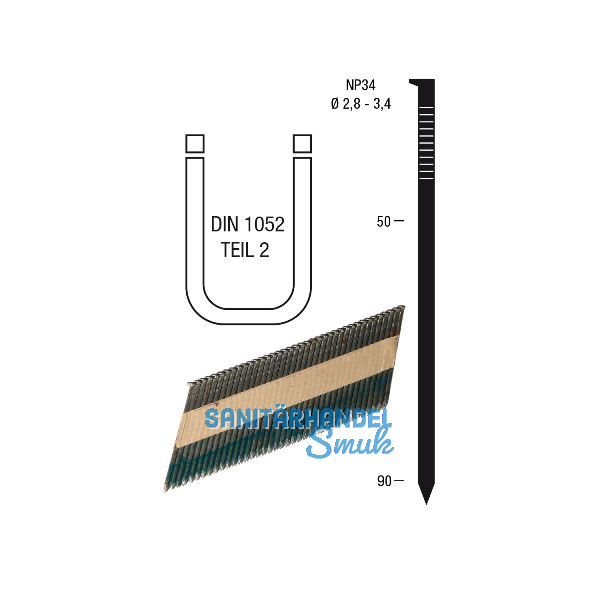 Nagelstreifen NP34 2,8 x 70 mm HBK blank geharzt Papiergebunden 34 Grad