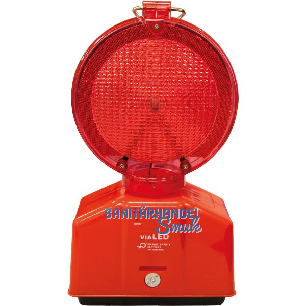 LED-Baustellenleuchte rot/transparente Linse mit Blink- oder Dauerlicht