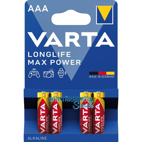 VARTA Batterie Longlife Max Power LR03/AAA 1,5 Volt 4 St�ck