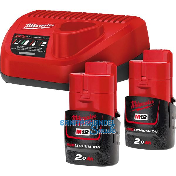 MILWAUKEE Akku-Starterset 2 x 12V / 2,0 Ah Stab-Akkus u. Ladeger�t