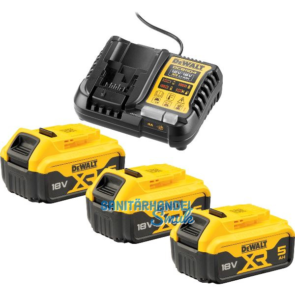 DEWALT Akku-Starterkit-Set DCB1104P3-QW 18 Volt/ 3 St�ck 5Ah Akkus und Ladeger�t