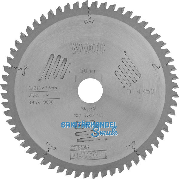 DEWALT Kreiss�geblatt HW � 216x2,6x30 mm Z60 Wechselzahn (WZ) negativ