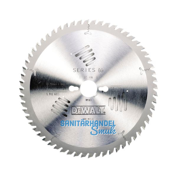 DEWALT Kreiss�geblatt HW � 250x3,0x30 mm Z60 Wechselzahn (WZ) positiv