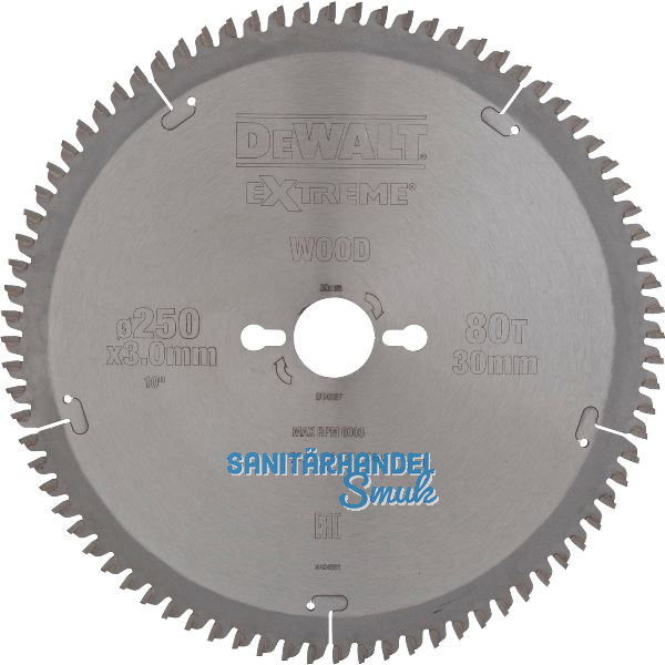 DEWALT Kreiss�geblatt HW � 250x3,0x30 mm Z80 Trapez/Flachzahn (TR/FZ) negativ