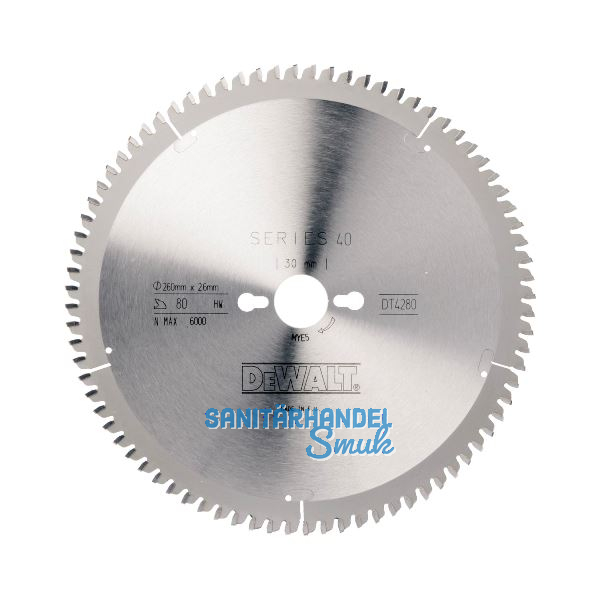 DEWALT Kreiss�geblatt HW � 260x2,6x30 mm Z80 Trapez/Flachzahn (TR/FZ) negativ
