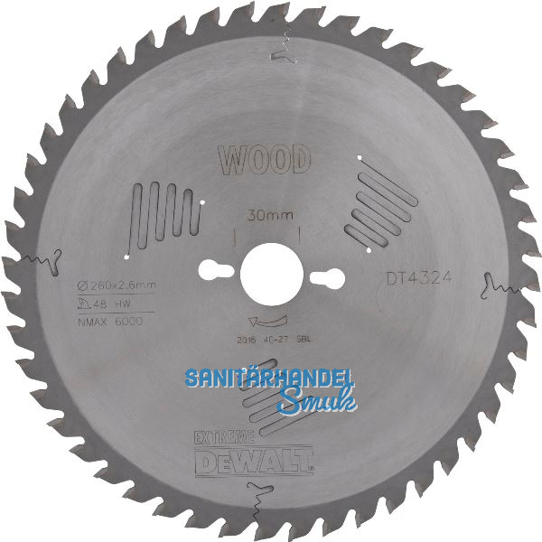 DEWALT Kreiss�geblatt HW � 260x2,6x30 mm Z48 Wechselzahn (WZ) positiv