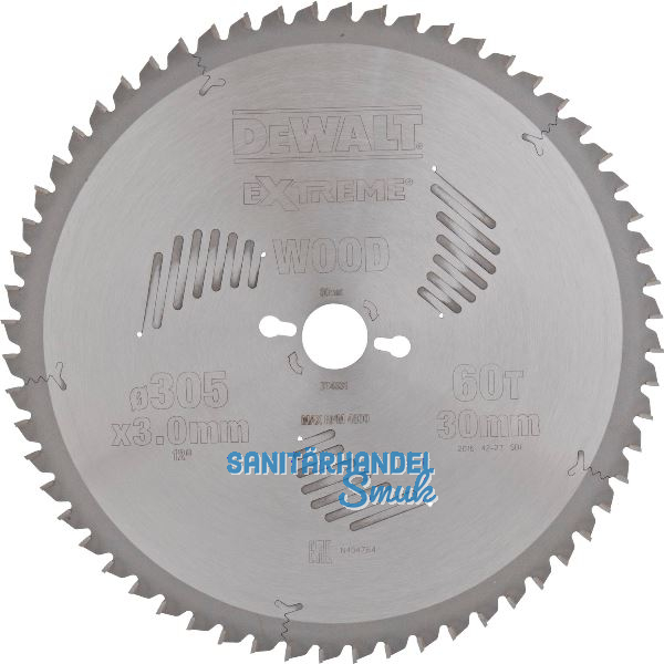 DEWALT Kreiss�geblatt HW � 305x3,0x30 mm Z60 Wechselzahn (WZ) negativ