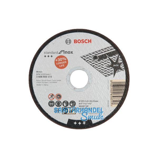 BOSCH Trennscheibe Standard for Inox gerade Form � 125 x 1,6 x 22,23 mm