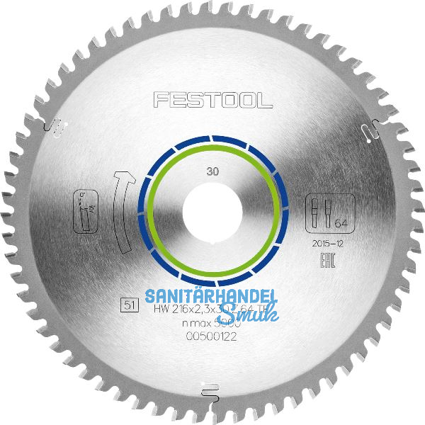 FESTOOL Spezial Kreiss�geblatt HW � 216 x 30 Z�hne 64 Trapez Flachzahn
