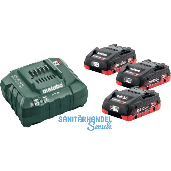 METABO Akku-Basis-Set 3 x 18 Volt / 4,0 Ah LiHD Akkus + ASC 55 Ladeger�t