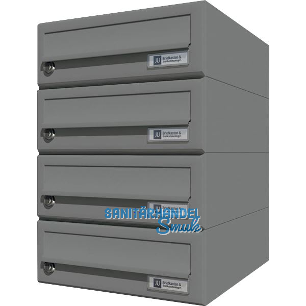 JU Hausbrieffachanlage 4-teilig, 300 x 440 x 380 mm, Stahl grau RAL 9007