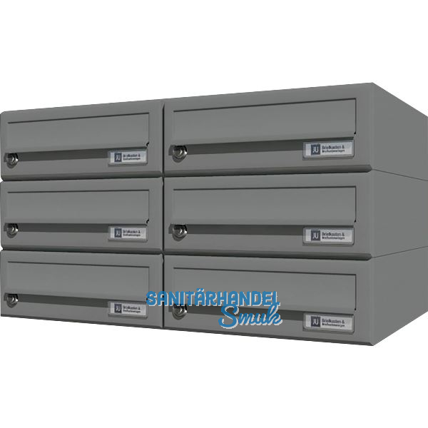 JU Hausbrieffachanlage 6-teilig, 600 x 330 x 380 mm, Stahl grau RAL 9007