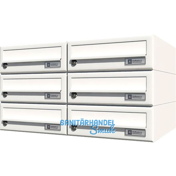 JU Hausbrieffachanlage 6-teilig, 600 x 330 x 380 mm, Stahl wei� RAL 9016