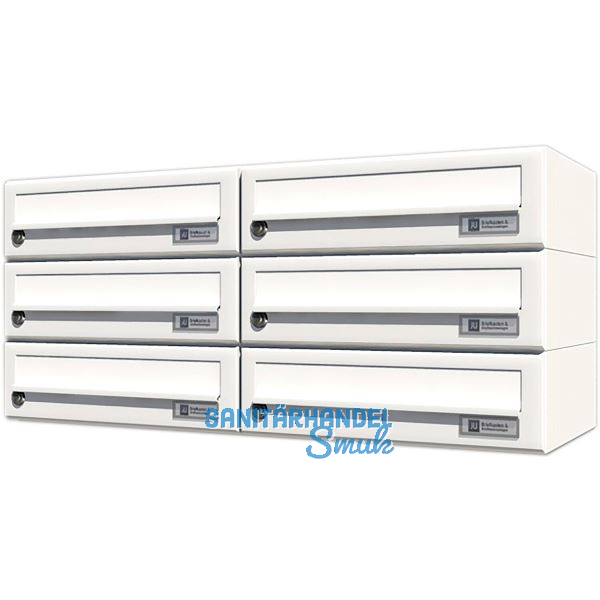 JU Hausbrieffachanlage 6-teilig, 750 x 330 x 280 mm, Stahl wei� RAL 9016