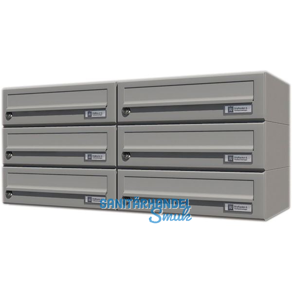 JU Hausbrieffachanlage 6-teilig, 750 x 330 x 280 mm, Stahl grau RAL 9007