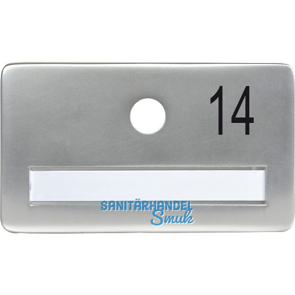 SOLIDO Namensschild ohne Spion, Bohrung � 14, Alu silber eloxiert, Gravur Nr. 14