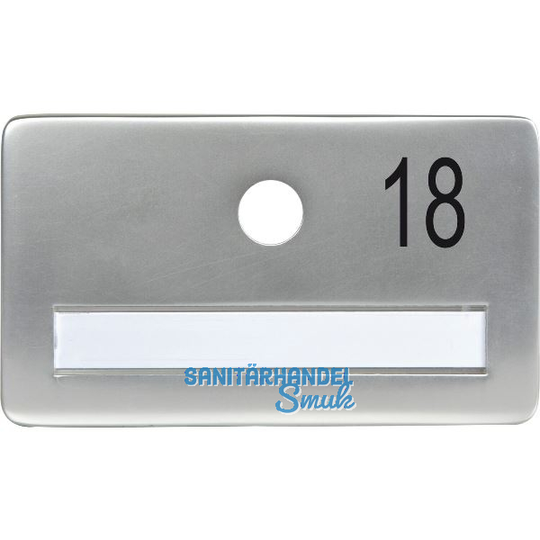 SOLIDO Namensschild ohne Spion, Bohrung � 14, Alu silber eloxiert, Gravur Nr. 18