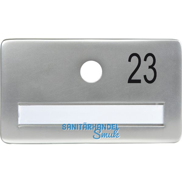 SOLIDO Namensschild ohne Spion, Bohrung � 14, Alu silber eloxiert, Gravur Nr. 23