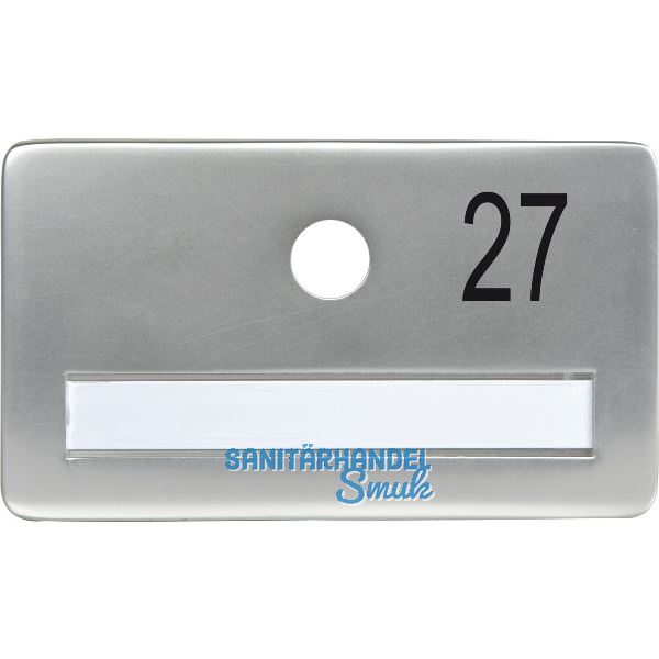 SOLIDO Namensschild ohne Spion, Bohrung � 14, Alu silber eloxiert, Gravur Nr. 27
