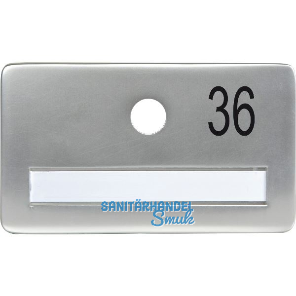 SOLIDO Namensschild ohne Spion, Bohrung � 14, Alu silber eloxiert, Gravur Nr. 36