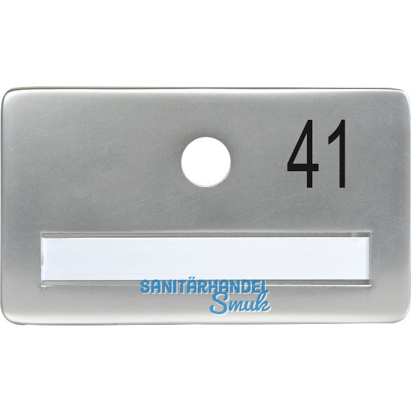 SOLIDO Namensschild ohne Spion, Bohrung � 14, Alu silber eloxiert, Gravur Nr. 41