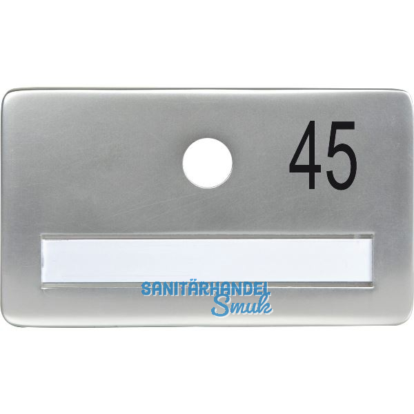 SOLIDO Namensschild ohne Spion, Bohrung � 14, Alu silber eloxiert, Gravur Nr. 45