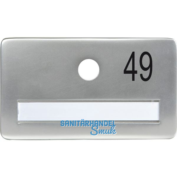 SOLIDO Namensschild ohne Spion, Bohrung � 14, Alu silber eloxiert, Gravur Nr. 49