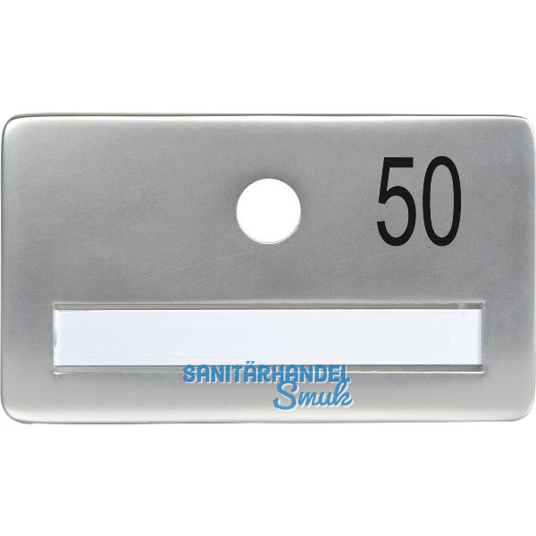 SOLIDO Namensschild ohne Spion, Bohrung � 14, Alu silber eloxiert, Gravur Nr. 50