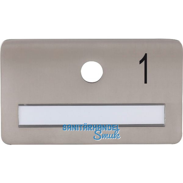 SOLIDO Namensschild ohne Spion, Bohrung � 14, Edelstahl satiniert, Gravur Nr. 1