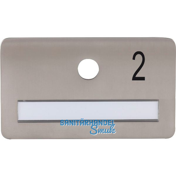 SOLIDO Namensschild ohne Spion, Bohrung � 14, Edelstahl satiniert, Gravur Nr. 2