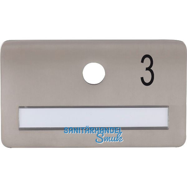 SOLIDO Namensschild ohne Spion, Bohrung � 14, Edelstahl satiniert, Gravur Nr. 3
