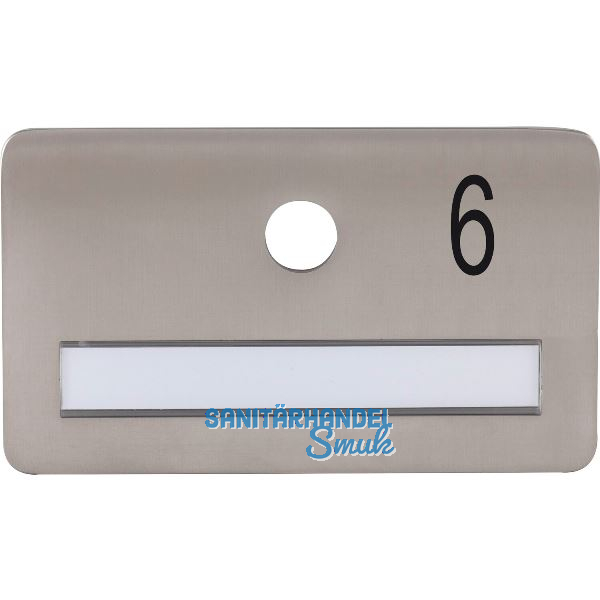 SOLIDO Namensschild ohne Spion, Bohrung � 14, Edelstahl satiniert, Gravur Nr. 6
