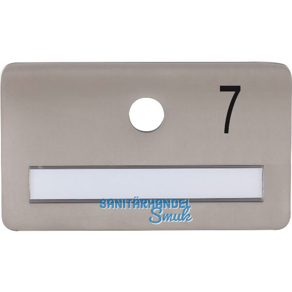 SOLIDO Namensschild ohne Spion, Bohrung � 14, Edelstahl satiniert, Gravur Nr. 7