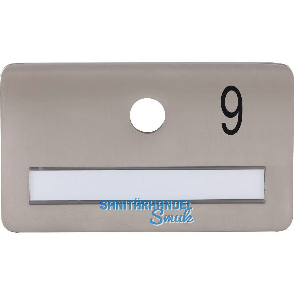 SOLIDO Namensschild ohne Spion, Bohrung � 14, Edelstahl satiniert, Gravur Nr. 9