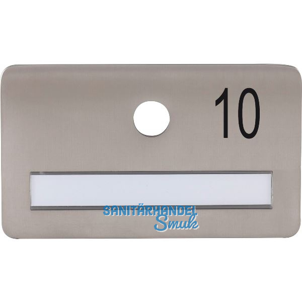SOLIDO Namensschild ohne Spion, Bohrung � 14, Edelstahl satiniert, Gravur Nr. 10