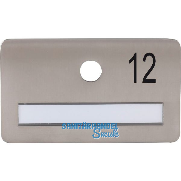 SOLIDO Namensschild ohne Spion, Bohrung � 14, Edelstahl satiniert, Gravur Nr. 12