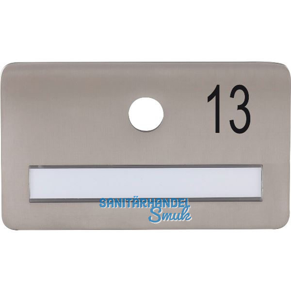 SOLIDO Namensschild ohne Spion, Bohrung � 14, Edelstahl satiniert, Gravur Nr. 13